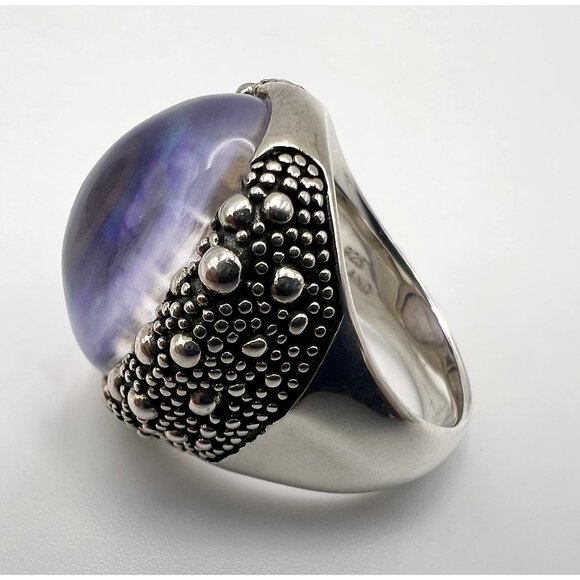 Michael Dawkins Sterling Starry Night Oval Doublet MOP & Amethyst Crystal Ring 8 - Picture 4 of 13